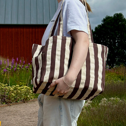 Tote bag låg – Randig brun