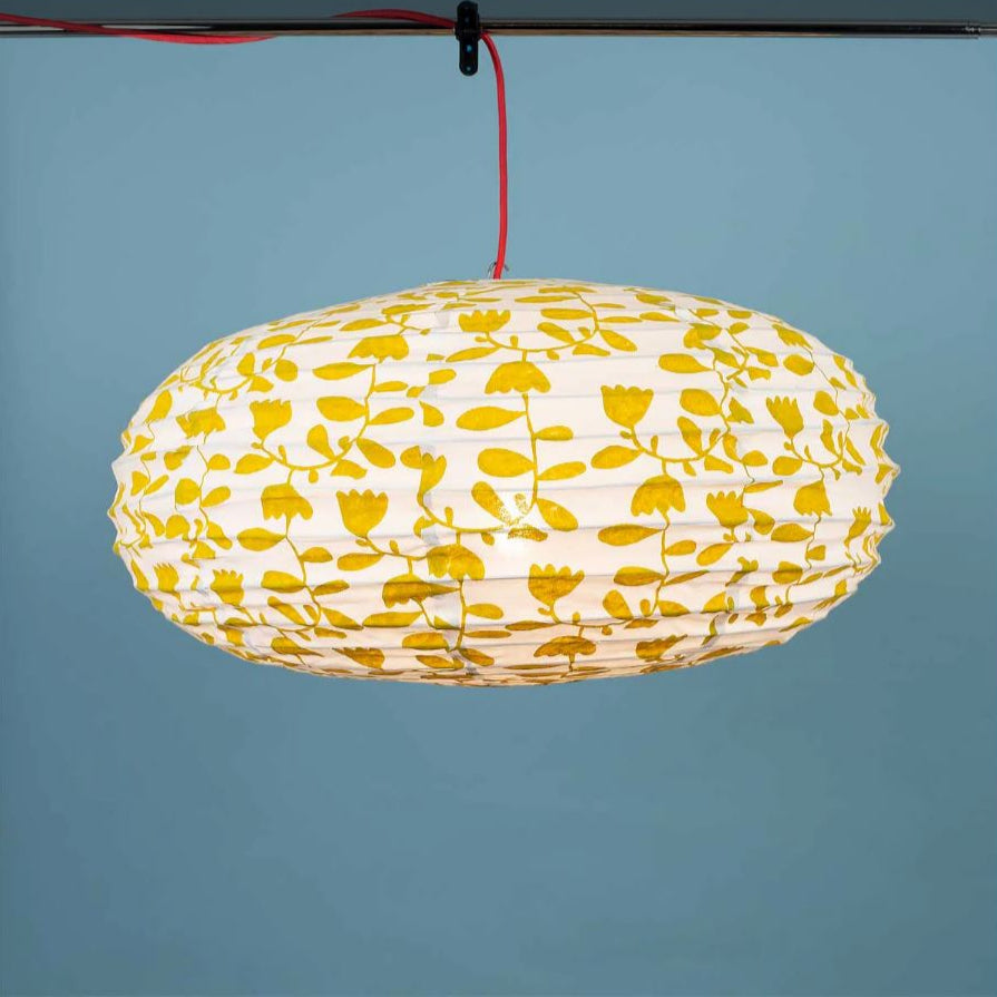 Bird in the flower oval Lampskärm, gul